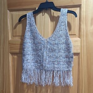 Stylish Fringed Knit Crop Top - White